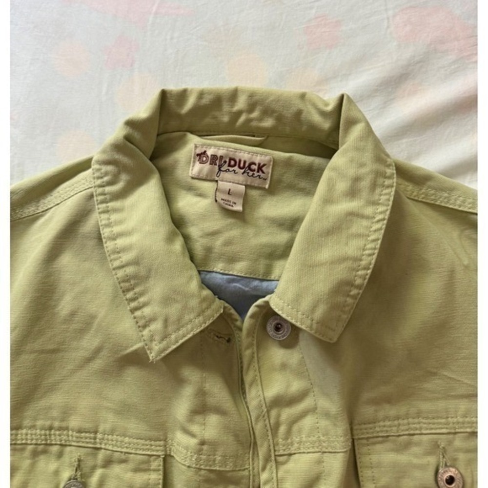 Dri Duck For Her Sage Green Canvas Utility Jacket Womens Large Button Front Work